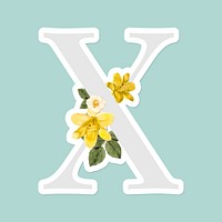 Flower decorated capital letter X sticker vector