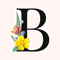 Flower decorated capital letter B sticker vector
