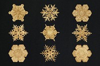 Season&rsquo;s greetings gold snowflake psd set macro photography, remix of art by Wilson Bentley