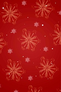 Red win snowflake pattern background vector, remix of photography by Wilson Bentley