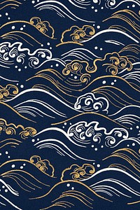 Blue wave pattern background, featuring public domain artworks