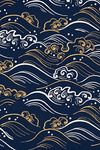 Blue wave pattern psd background, featuring public domain artworks