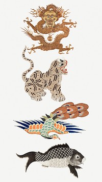 Vintage animal embroider set, featuring public domain artworks