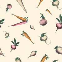 Vegetable seamless pattern background root and tuber crops art print, remix from artworks by by Marcius Willson and N.A. Calkins