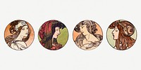 Art nouveau woman illustration psd set, remixed from the artworks of <a href="https://www.rawpixel.com/search/Alphonse%20Maria%20Mucha?sort=curated&amp;page=1">Alphonse Maria Mucha</a>
