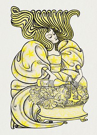 Psd vintage woman dressing salad, remixed from the artworks of Jan Toorop.