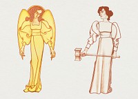 Art nouveau women in different activities, remixed from the artworks of Jan Toorop.