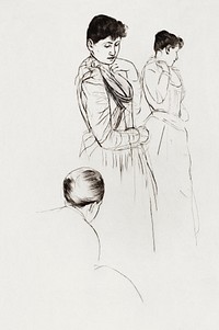 The Fitting (1890&ndash;1891) by <a href="https://www.rawpixel.com/search/mary%20cassatt?sort=curated&amp;page=1">Mary Cassatt</a>. Original portrait drawing from The National Gallery of Art. Digitally enhanced by rawpixel.