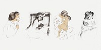 Vintage hand drawn mother and her child illustration set, remixed from the artworks of Mary Cassatt.