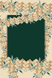 Japanese bamboo weave pattern frame with green board, remix of artwork by Watanabe Seitei