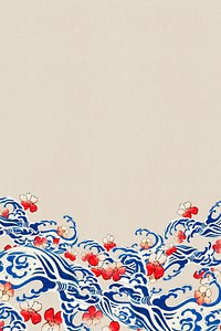 Japanese wave with sakura psd border , remix of artwork by Watanabe Seitei