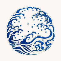 Japanese round wave ornamental vector element, remix of artwork by Watanabe Seitei
