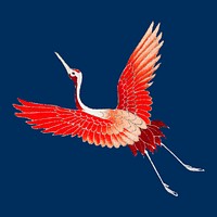 Red Japanese crane ornamental vector element, remix of artwork by Watanabe Seitei