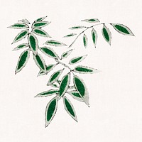 Japanese bamboo leaf ornamental element, remix of artwork by Watanabe Seitei