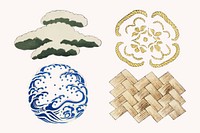 Japanese emblem ornamental element vector set, remix of artwork by Watanabe Seitei