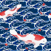 Traditional Japanese koi fish pattern vector, remix of artwork by Watanabe Seitei