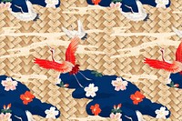 Traditional Japanese bamboo weave with crane pattern vector, remix of artwork by Watanabe Seitei