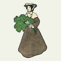 Woman carrying holly leaves illustration