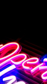 Neon pink open sign on black mobile wallpaper