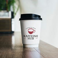 Disposable coffee cup mockup, cafe logo psd