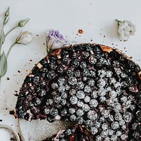 Homemade blueberry cheesecake aerial view