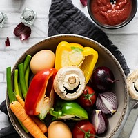 Prepared fresh vegetables in a bowl food photography