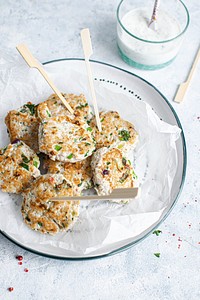 Freshly baked turkey cakes with herbs
