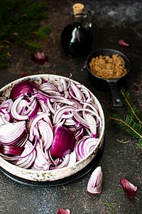 Freshly chopped red onions in a bowl