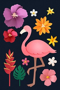 Pink flamingo, paper flower mockup psd set