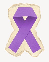 Purple awareness ribbon, ripped paper collage element