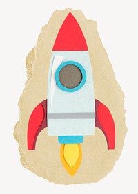 Launching rocket, ripped paper collage element