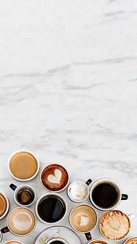 Coffee mugs on a marble textured background