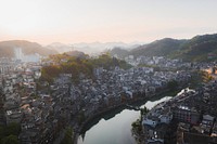 Fenghuang Ancient Town​​​​​, China drone shot