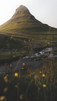 Green field by Church Mountain, Iceland mobile phone wallpaper