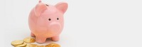 Pink piggy bank with bitcoins design resource