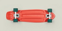 Red skateboard with green wheels mockup