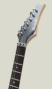 Closeup of headstock and fretboard of Paramount electric guitar, JANUARY 29, 2020 - BANGKOK, THAILAND