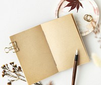 Old grunge notebook with dried plant