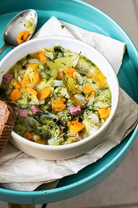 Closeup of a homemade vegetable soup. Visit <a href="https://monikagrabkowska.com/" target="_blank">Monika Grabkowska</a> to see more of her food photography.