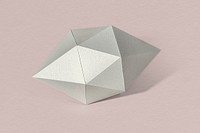 3D silver octahedral polyhedron shaped paper craft on a dull pink background 