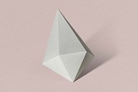 3D silver asymmetric hexagonal bipyramid paper craft on a dull pink background