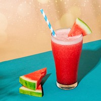 Fresh watermelon smoothie on colorful background