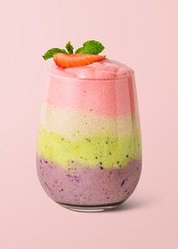 Layered healthy fruit smoothie on background