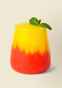 Layered mango and strawberry smoothie on background mockup