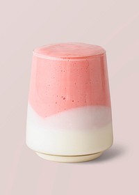 Layered strawberry and yogurt smoothie on background