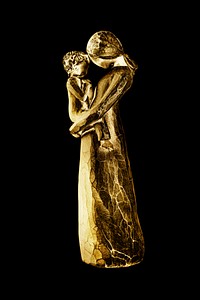 Golden mother holding her son resin figurine