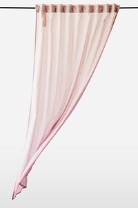 Pink drapery curtain hanging from a curtain rod