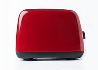 Modern red toaster on white background