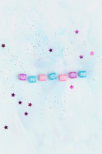 UNICORN beads message typography on blue