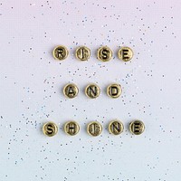 KEEP SHINNING gold beads text typography on pastel